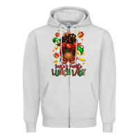 Dove Grey santas favorite lunch lady afro messy bun Zipper Hoodie - texasbilliewilder