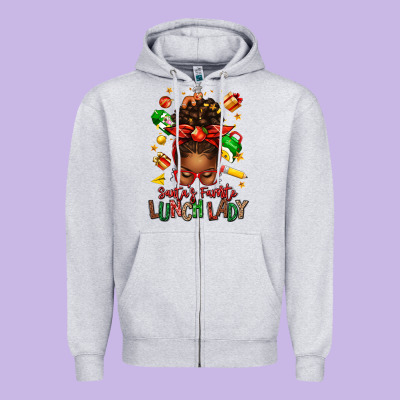 Santas Favorite Lunch Lady Afro Messy Bun Zipper Hoodie Designed By Texasbilliewilder