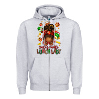 Heather Grey santas favorite lunch lady afro messy bun Zipper Hoodie - texasbilliewilder
