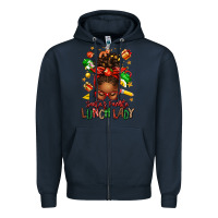 Navy santas favorite lunch lady afro messy bun Zipper Hoodie - texasbilliewilder
