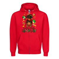 Red santas favorite lunch lady afro messy bun Zipper Hoodie - texasbilliewilder