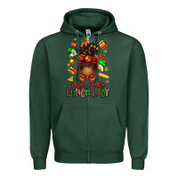 Sports Green santas favorite lunch lady afro messy bun Zipper Hoodie - texasbilliewilder