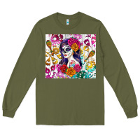 Army Green sugar skull girl Long Sleeve Tee - RanaPortraitStore