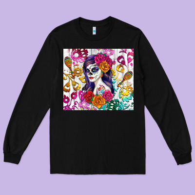 Sugar Skull Girl Long Sleeve Tee Designed By Ranaportraitstore