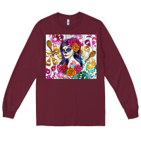 Burgundy sugar skull girl Long Sleeve Tee - RanaPortraitStore