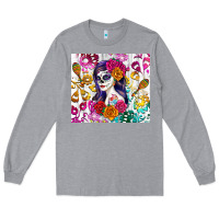 Heather Grey sugar skull girl Long Sleeve Tee - RanaPortraitStore