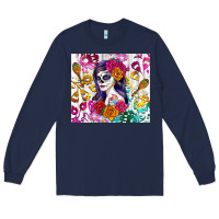 Navy sugar skull girl Long Sleeve Tee - RanaPortraitStore