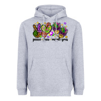 Heather Grey Peace Love Mardi Gras Heavyweight Hoodie - HowdyJamesFarm