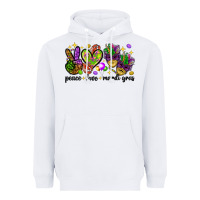 White Peace Love Mardi Gras Heavyweight Hoodie - HowdyJamesFarm