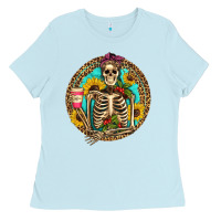 Baby Blue western skeleton coffee sunflowers Ladies Tee - Artiststas