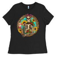 Black western skeleton coffee sunflowers Ladies Tee - Artiststas