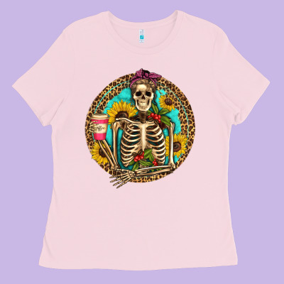 Western Skeleton Coffee Sunflowers Ladies Tee Designed By Artiststas