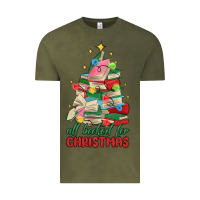 Vintage Olive christmas book tree Vintage Tee - MaliasSmallBusiness