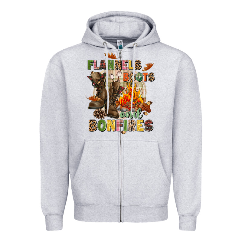 Flannels Boots And Bonfires Zipper Hoodie by NancyCooperArtShop | Teevron