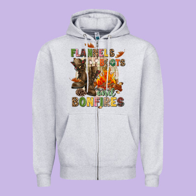 Flannels Boots And Bonfires Zipper Hoodie Designed By Nancycooperartshop