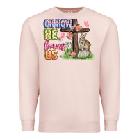 Pale Pink Oh how he loves us Easter Day Premium Sweatshirt - CowGirlArtShop