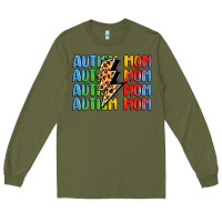 Army Green autism mom lightning bolt Long Sleeve Tee - LillyAllenDesigns