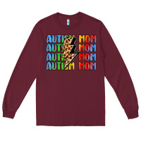 Burgundy autism mom lightning bolt Long Sleeve Tee - LillyAllenDesigns