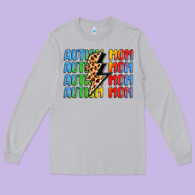Autism Mom Lightning Bolt Long Sleeve Tee Designed By Lillyallendesigns
