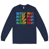 Navy autism mom lightning bolt Long Sleeve Tee - LillyAllenDesigns