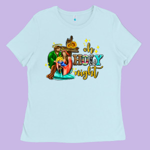 Oh Holy Night With Sunflower And Cross Ladies Tee Designed By Adodesignshop
