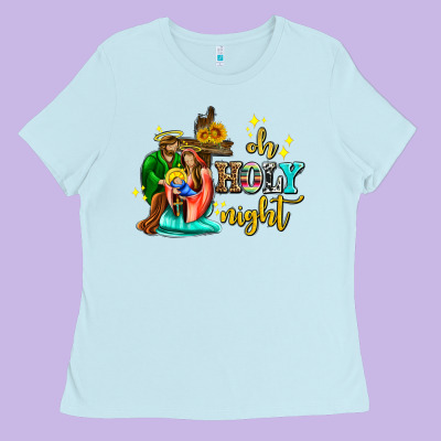 Oh Holy Night With Sunflower And Cross Ladies Tee Designed By Adodesignshop
