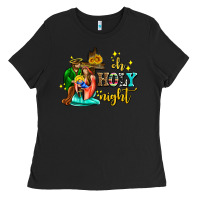 Black oh holy night with sunflower and cross Ladies Tee - AdoDesignShop