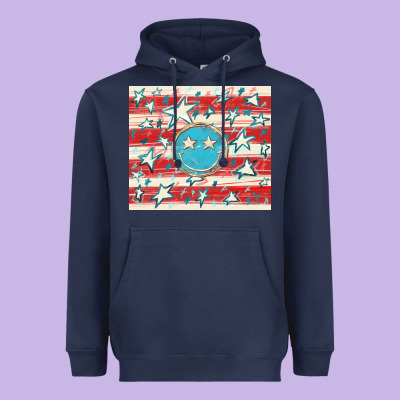 America Flag Smiley  Tumbler Heavyweight Hoodie Designed By Howdyjamesfarm