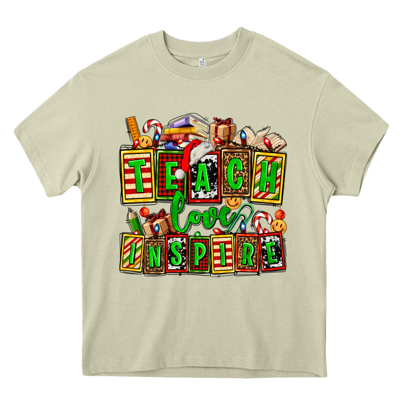 Teach Love Inspire With Christmas And Teacher Elements Heavy Core Tee by AdoDesignShop | Teevron