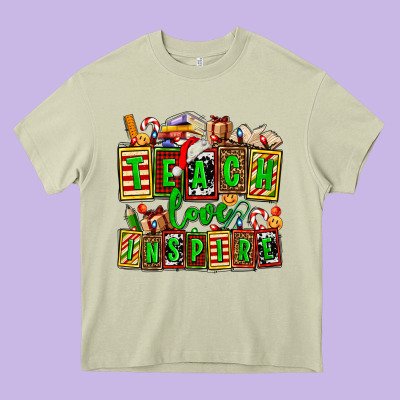 Teach Love Inspire With Christmas And Teacher Elements Heavy Core Tee Designed By Adodesignshop
