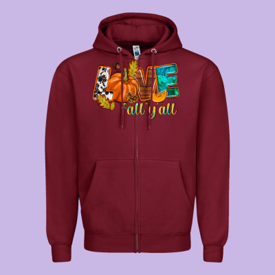 Love Fall Y'all Zipper Hoodie Designed By Nancycooperartshop