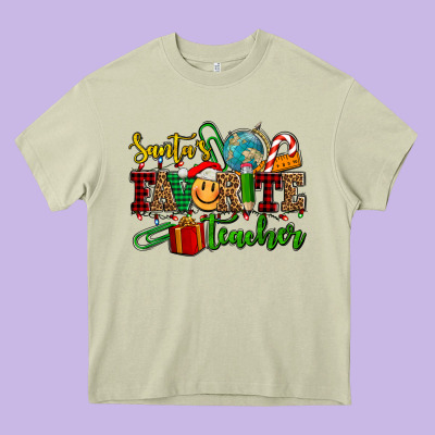 Santa's Favorite Teacher Heavy Core Tee Designed By Adodesignshop