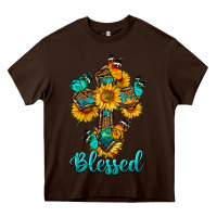 Chocolate Brown cross with butterfly blessed Heavy Core Tee - BundleAndBundleShop