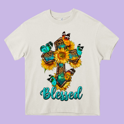 Cross With Butterfly Blessed Heavy Core Tee Designed By Bundleandbundleshop