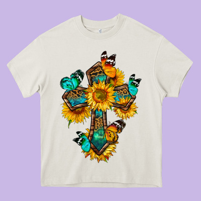 Cross With Butterfly Heavy Core Tee Designed By Bundleandbundleshop