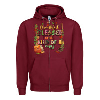 Burgundy Thankful blessed and kind of a mess Zipper Hoodie - NancyCooperArtShop