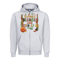 Heather Grey Thankful blessed and kind of a mess Zipper Hoodie - NancyCooperArtShop