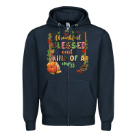 Navy Thankful blessed and kind of a mess Zipper Hoodie - NancyCooperArtShop