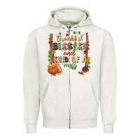 Oatmeal Heather Thankful blessed and kind of a mess Zipper Hoodie - NancyCooperArtShop