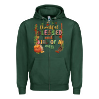Sports Green Thankful blessed and kind of a mess Zipper Hoodie - NancyCooperArtShop