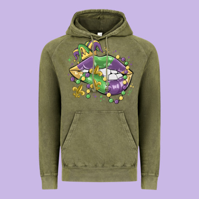 Mardi Gras Lips Vintage Hoodie Designed By Maliassmallbusiness