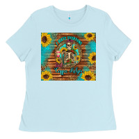 Baby Blue i hate everyone but coffee helps western skeleton coffee sunflowers Ladies Tee - Artiststas