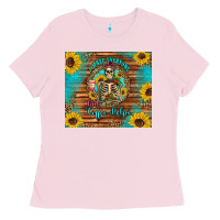 Bubblegum Pink i hate everyone but coffee helps western skeleton coffee sunflowers Ladies Tee - Artiststas