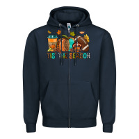 Navy Tis' the season Fall Zipper Hoodie - NancyCooperArtShop
