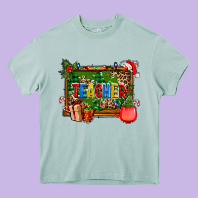 Christmas Teacher And Coffe Cup With Board Heavy Core Tee Designed By Adodesignshop