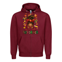 Burgundy santas favorite school bus driver afro messy bun Zipper Hoodie - texasbilliewilder