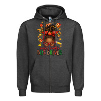 Charcoal Heather santas favorite school bus driver afro messy bun Zipper Hoodie - texasbilliewilder