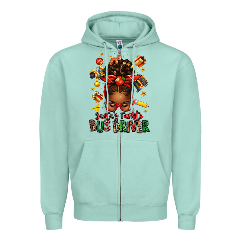 Santas Favorite School Bus Driver Afro Messy Bun Zipper Hoodie by texasbilliewilder | Teevron