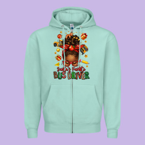 Santas Favorite School Bus Driver Afro Messy Bun Zipper Hoodie Designed By Texasbilliewilder