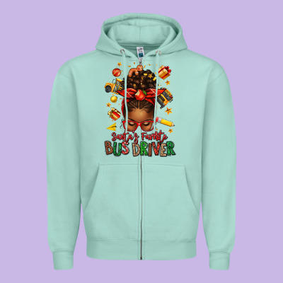 Santas Favorite School Bus Driver Afro Messy Bun Zipper Hoodie Designed By Texasbilliewilder
